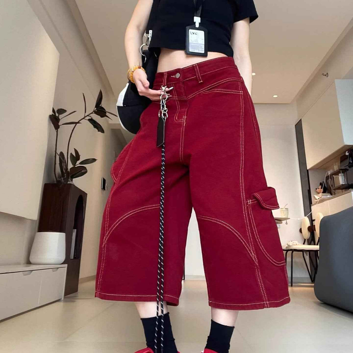 Loose-fit, High-street Style Workwear Denim Jeans With Visible Stitching