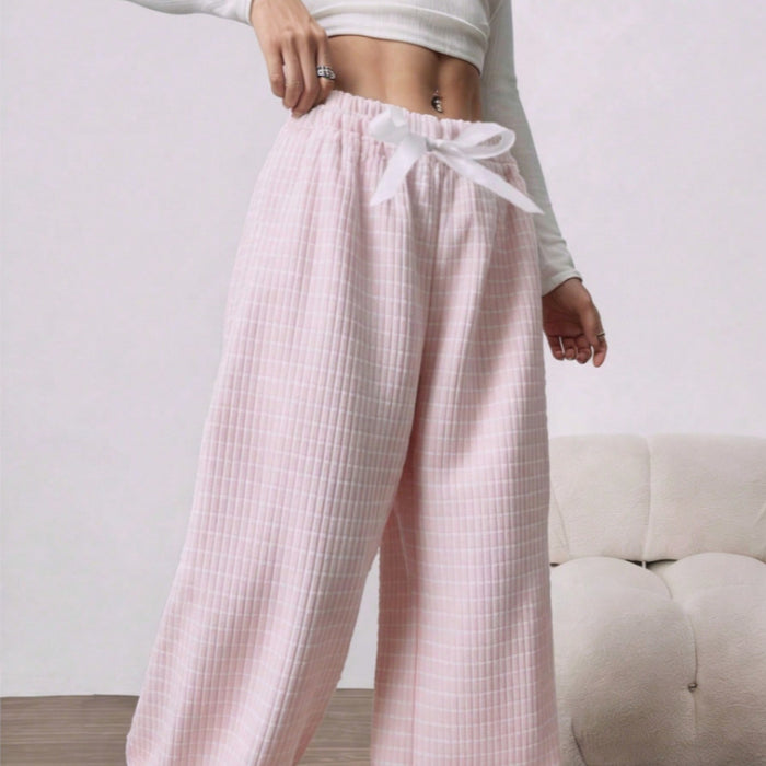 Pantalon large en maille jacquard pour femme, taille haute et style décontracté