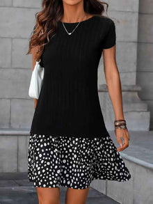 Wide-striped Brushed Short-sleeve Dress For Women