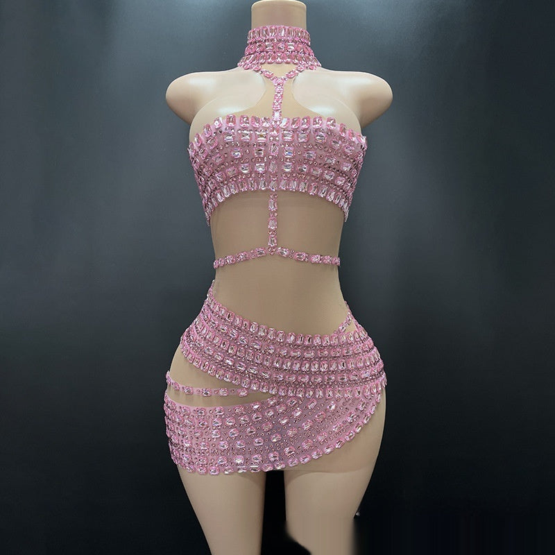 High-end And Fashionable Rhinestone Tube Top Short Skirt Top Vest by Mirlaine Univers