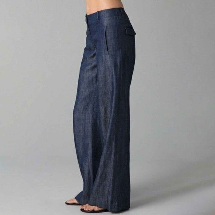 Pantalon décontracté femme en coton et lin à rayures rétro