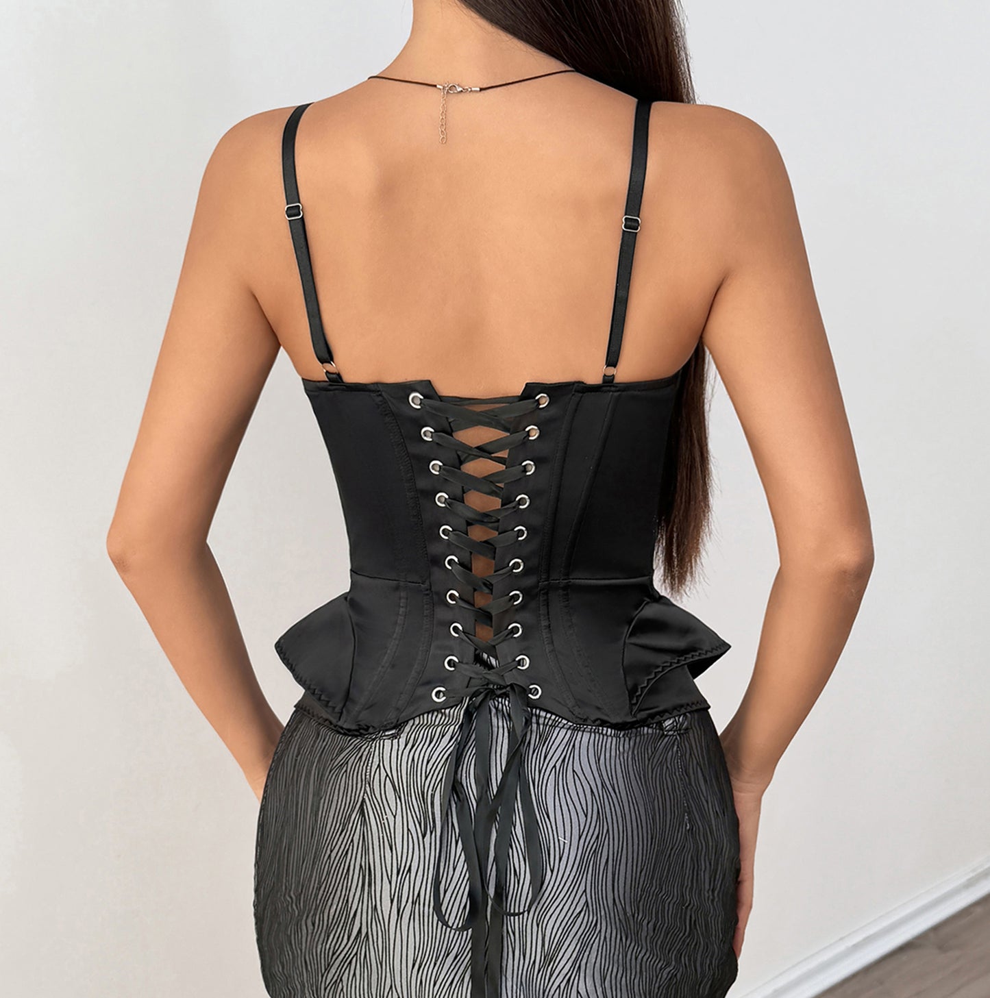 Bright Black Mesh Panel Double-Layer Hem Sleeveless Camisole With Front Design by Mirlaine Univers Bright Black Mesh Panel Double-Layer Hem Sleeveless Camisole With Front Design Mirlaine Univers bright-black-mesh-panel-double-layer-hem-sleeveless-camisole-with-front-design 0 Bright Black Mesh Panel Double-Layer Hem Sleeveless Camisole With Front Design Mirlaine Univers Bright Black Mesh Panel Double-Layer Hem Sleeveless Camisole With Front Design