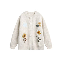 Retro Preppy Style Floral Embroidery Cardigan Sweater