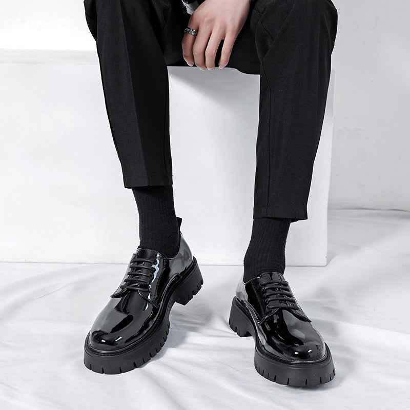 Plus Size Men's Shoes Fashion Shiny Surface Big Head Leather Shoes British Style