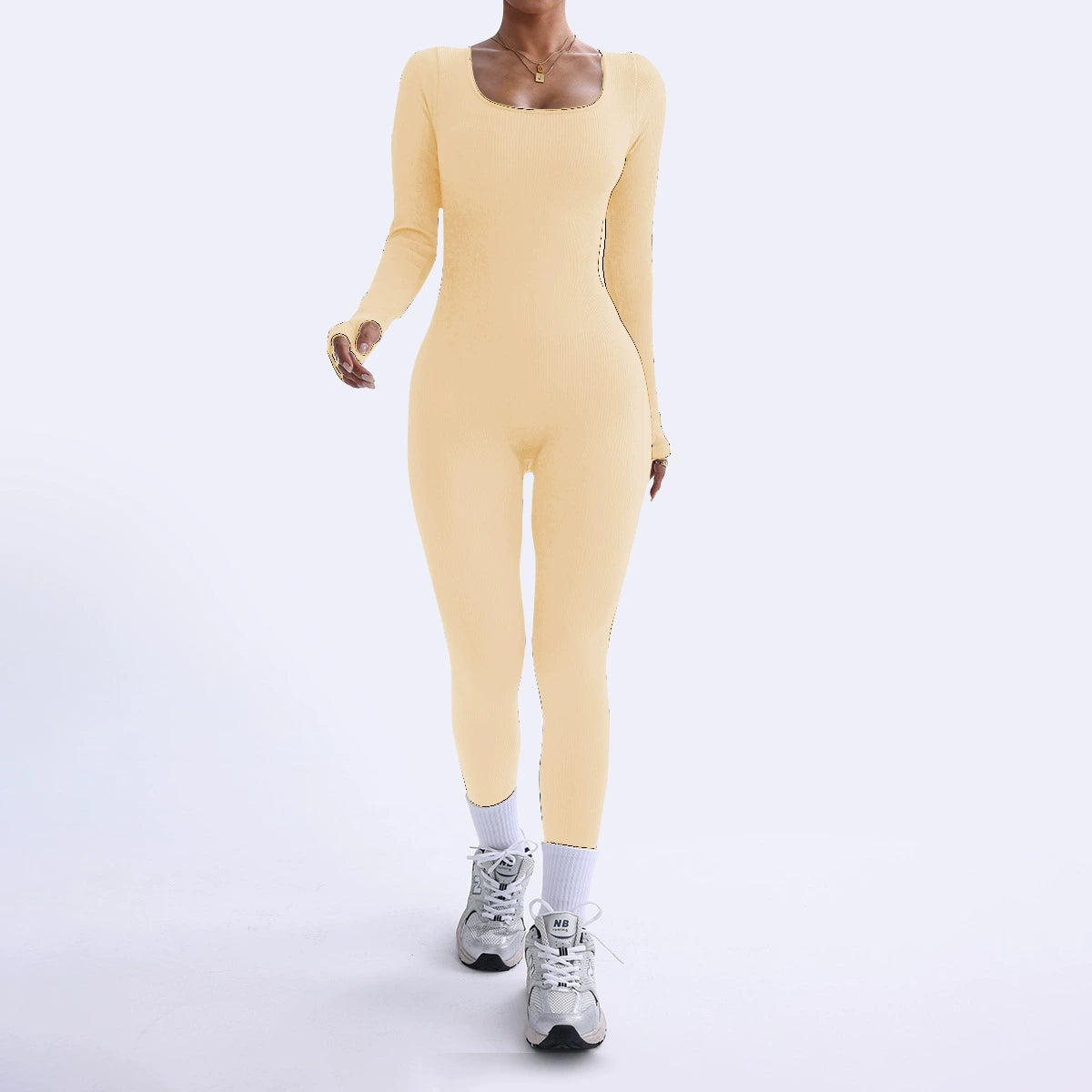 Threaded Square Collar Buttocks Slim Jumpsuit by Mirlaine Univers