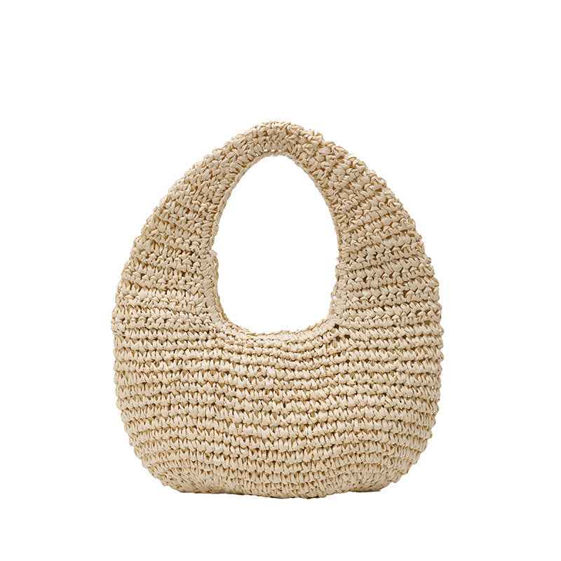 Beach-style Straw Sand Beach Bag Solid-color Crescent-shaped Tote