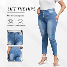 European And American Plus-Size Womens Tight Washed Denim Jeans