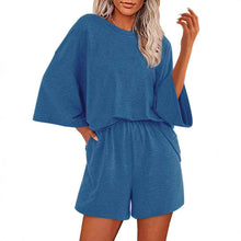 Solid-color Crewneck Short-sleeve Top And Elastic-waist Shorts Two-piece Set