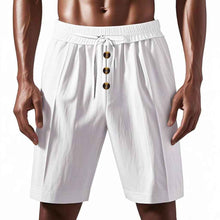 Mens Loose Linen Beach Casual Washed Button Cropped Sports Shorts