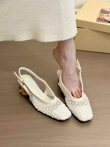 Square Toe Woven Toe Cap Slingback Sandals Women