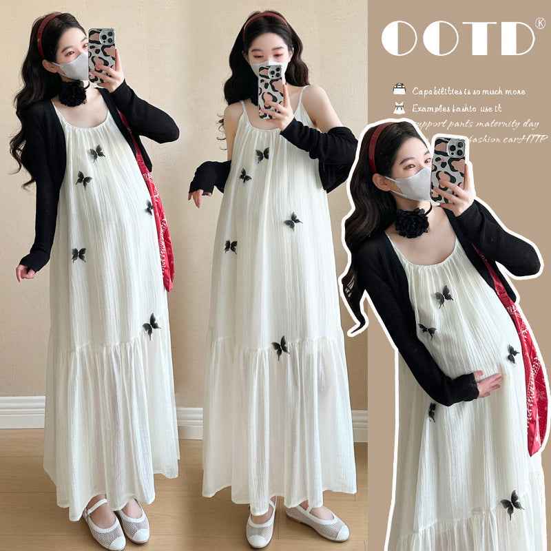 Fashionable Sweet 3D Butterfly Suspender Dress Sun-Protective Shirt Set