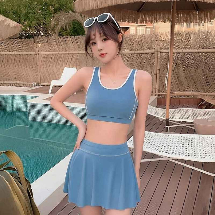 Sun-protective Figure-flattering Tummy-covering Three-piece Split Swimsui