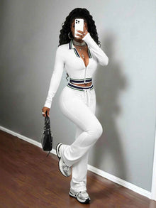 Crop Top And Tight-Fit Casual Sports Two-Piece Set