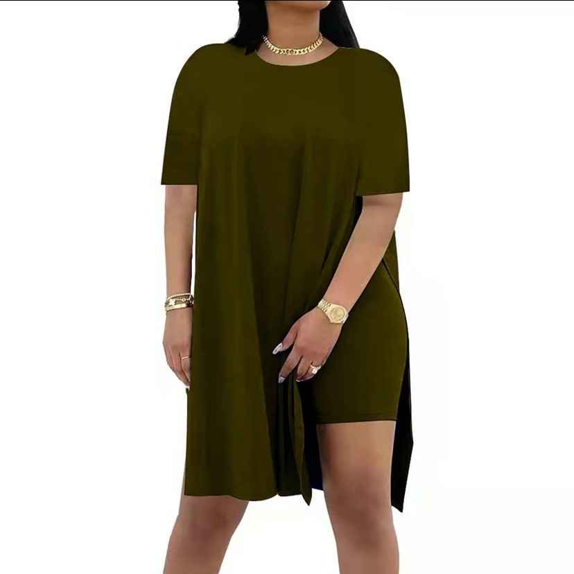 Summer Solid-Color Loose Crew-Neck Short-Sleeve Pants Two-Piece Set