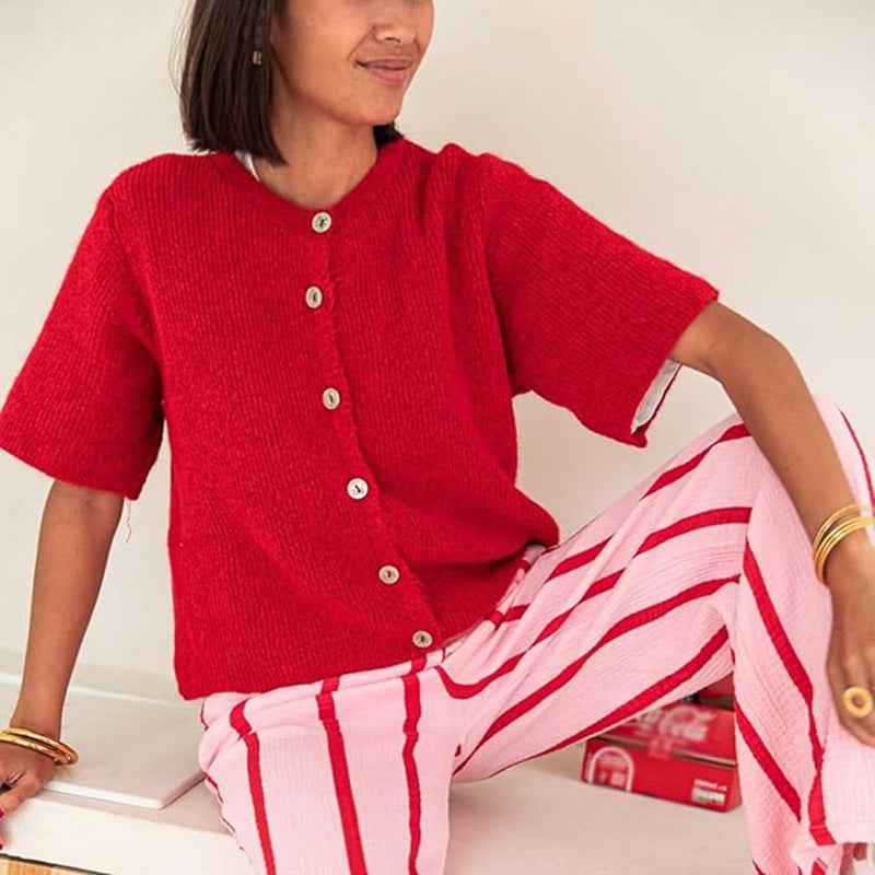 Solid Color Half-open Collar Button Sweaters Women's Clothing Women's Casual Cardigan