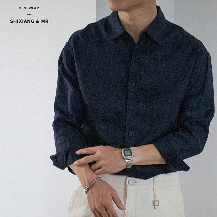 Chemise homme mode coupe ajustée, style preppy nouveau riche, manches longues