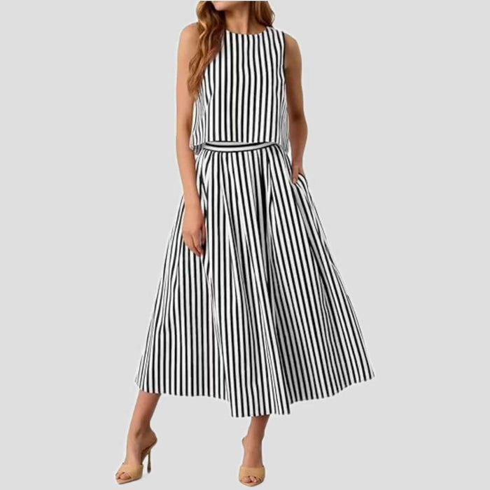 Women's Fashion Casual Striped Vest Set