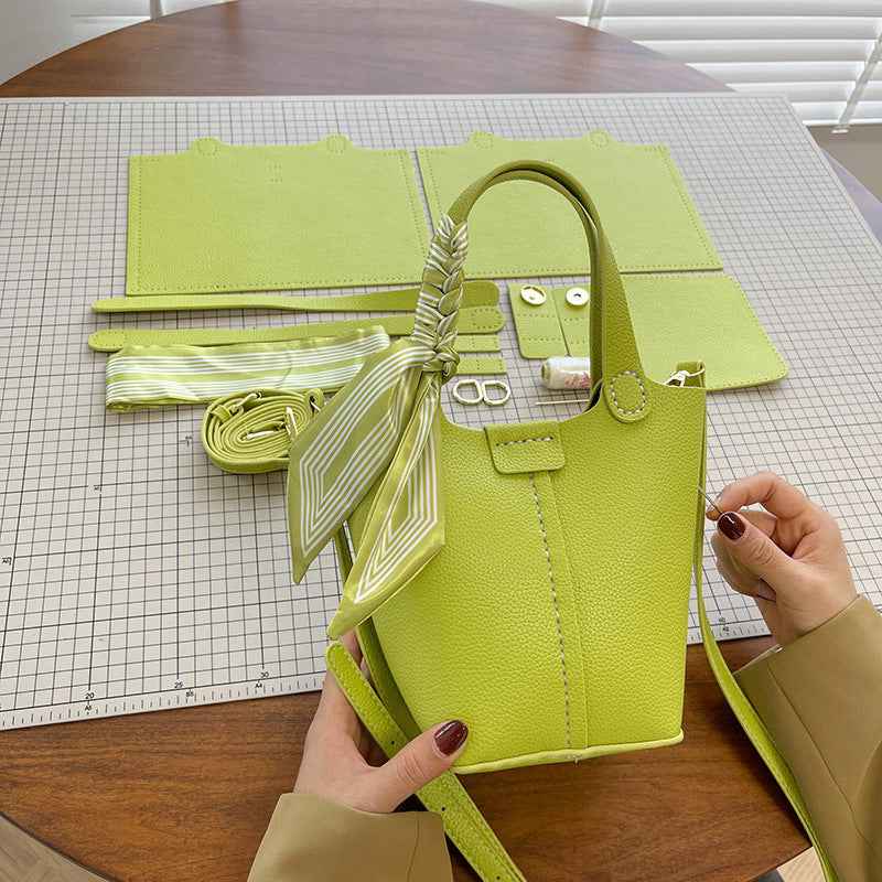 Western-style Bucket Bag With Silk Scarf For Women