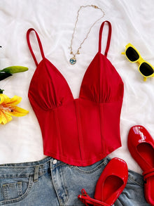 Women's Spring Summer Retro V Neck Off Shoulder Camisole Top