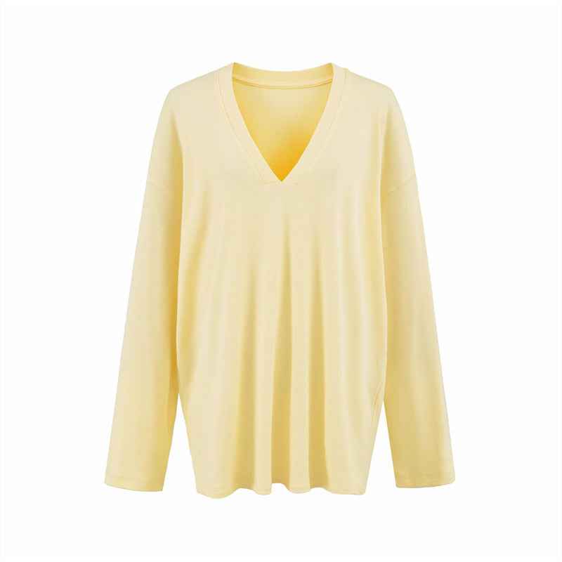Versatile Old Money Style V-Neck Loose-Fit Long-Sleeve
