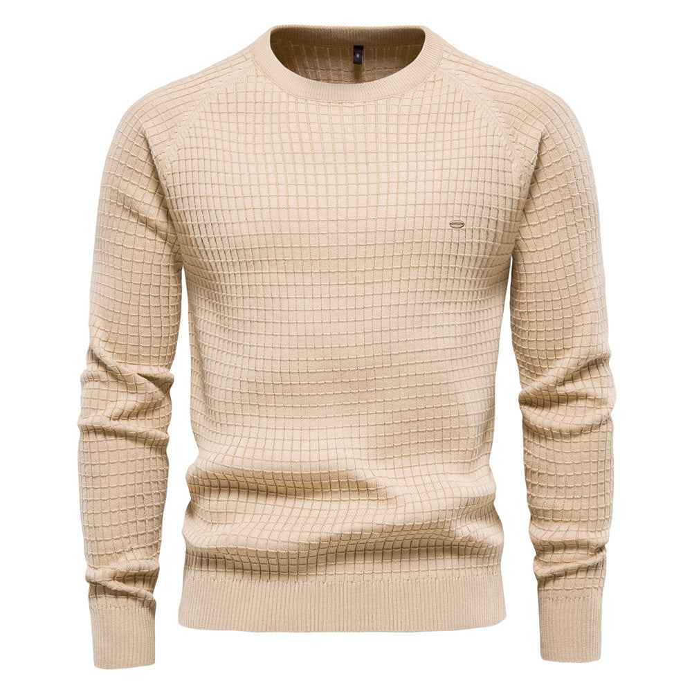 European Size Autumn And Winter New Cotton Sweater Men's Solid Color Bottoming Plaid Pullover Sweater For Men