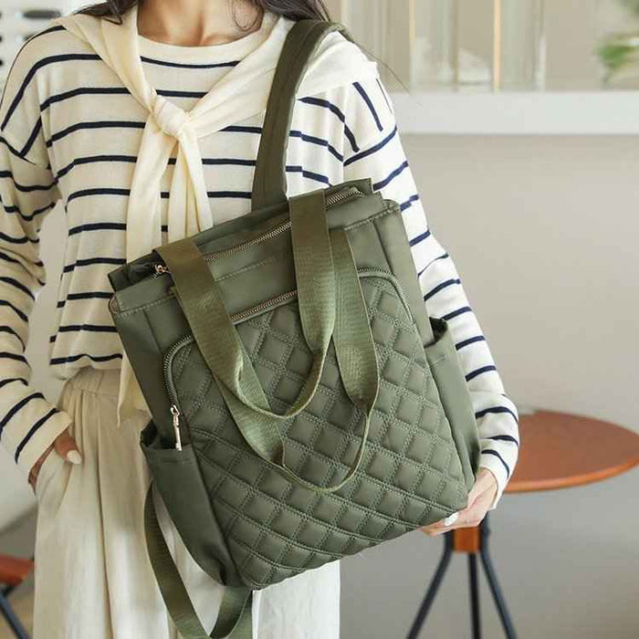 Stylish Casual Dual-handle Backpack With Embroidered Diamond-pattern Designversatile And Perfect For Everyday Use For Women