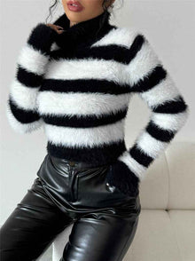 Women's Turtleneck Striped Sweater Top