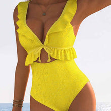 European And American Womens Sexy One-Piece Yellow Swimsuit With Adjustable Straps