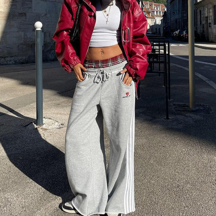 Pantalon décontracté et sportif rétro à rayures brodées