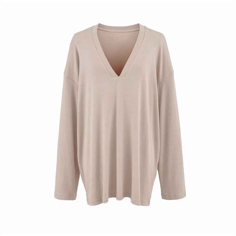 Versatile Old Money Style V-Neck Loose-Fit Long-Sleeve