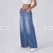 Women's Retro Washed Denim Wide-Leg Jeans With Multiple Textures