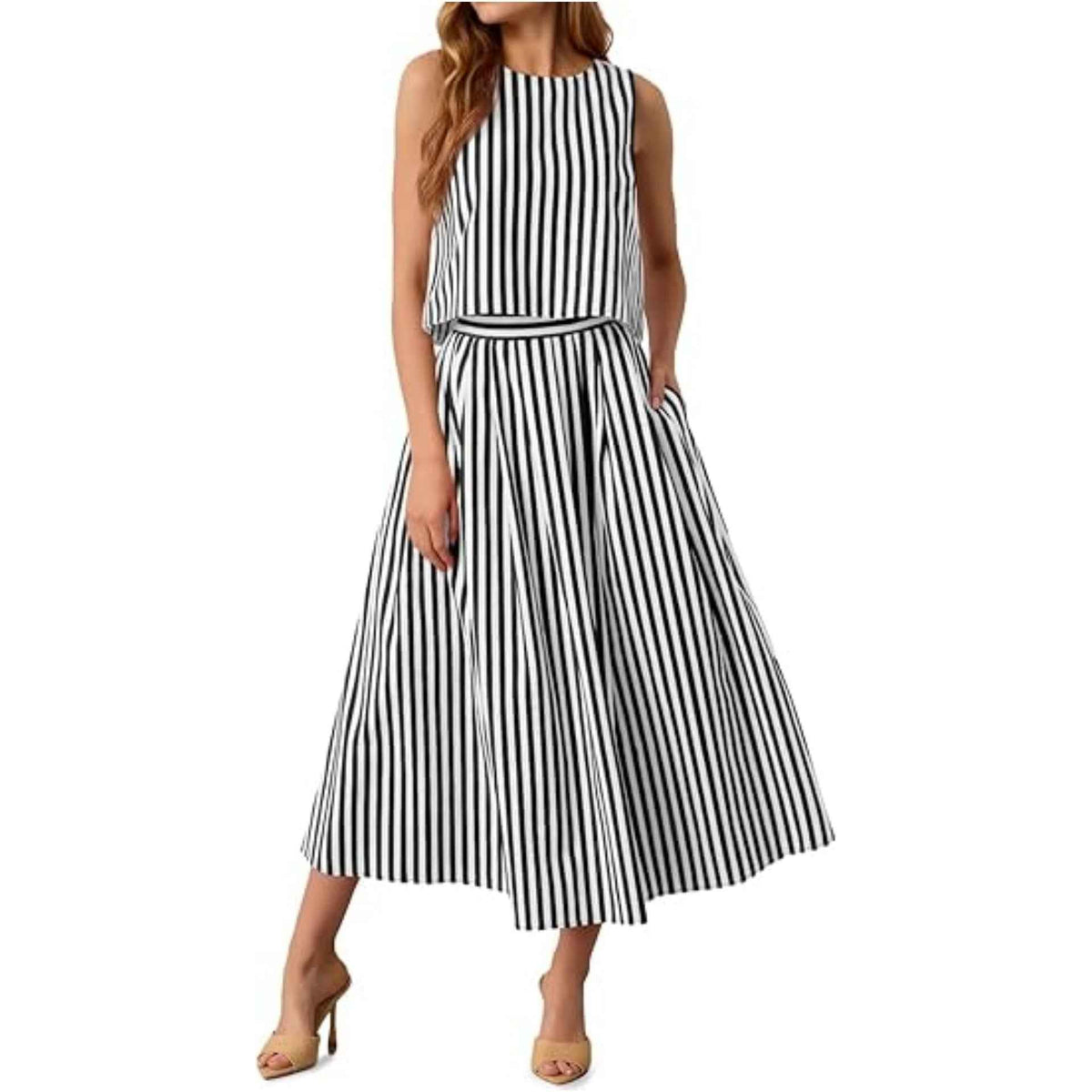 Women's Fashion Casual Striped Vest Set