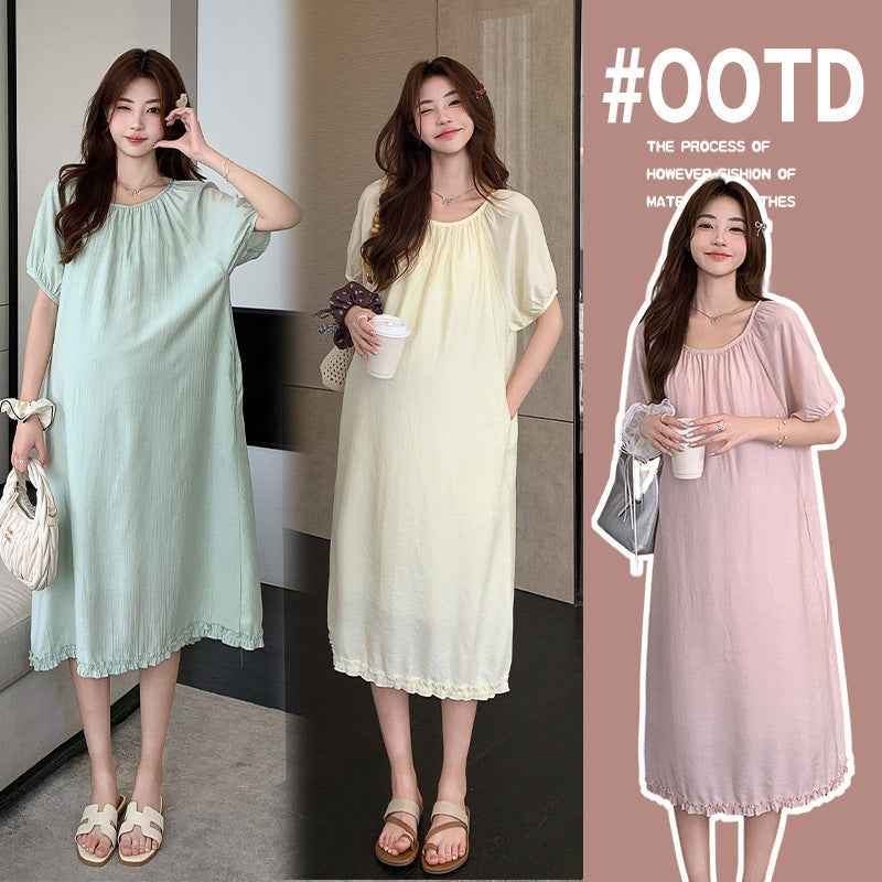Sweet-style Age-reducing Chiffon Midi Dress With Pockets