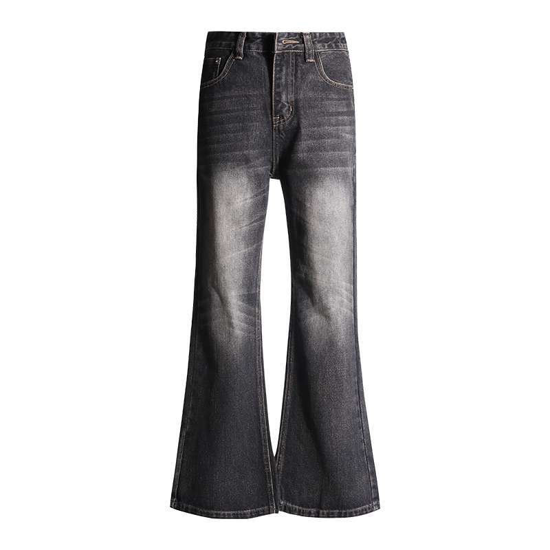 AutumnWinter Charcoal-Gray Loose Flared Denim Jeans by Mirlaine Univers