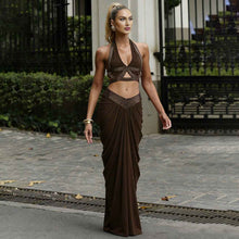Sexy Cropped Halter Top And Pleated Bodycon Maxi Skirt Set