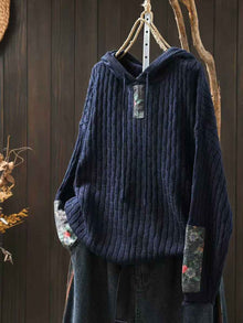 Womens Ethnic-Style Loose-Fit Oversized Sweater With Drawstring Hood