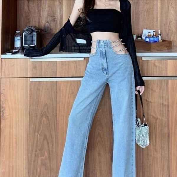 Spicy Girl Wide-leg Denim Jeans Women's Trendy