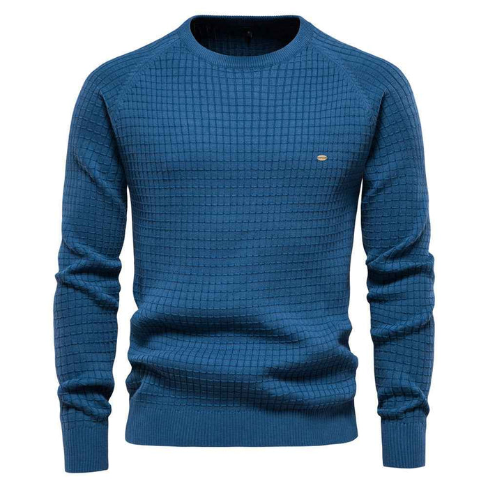 European Size Autumn And Winter New Cotton Sweater Men's Solid Color Bottoming Plaid Pullover Sweater For Men