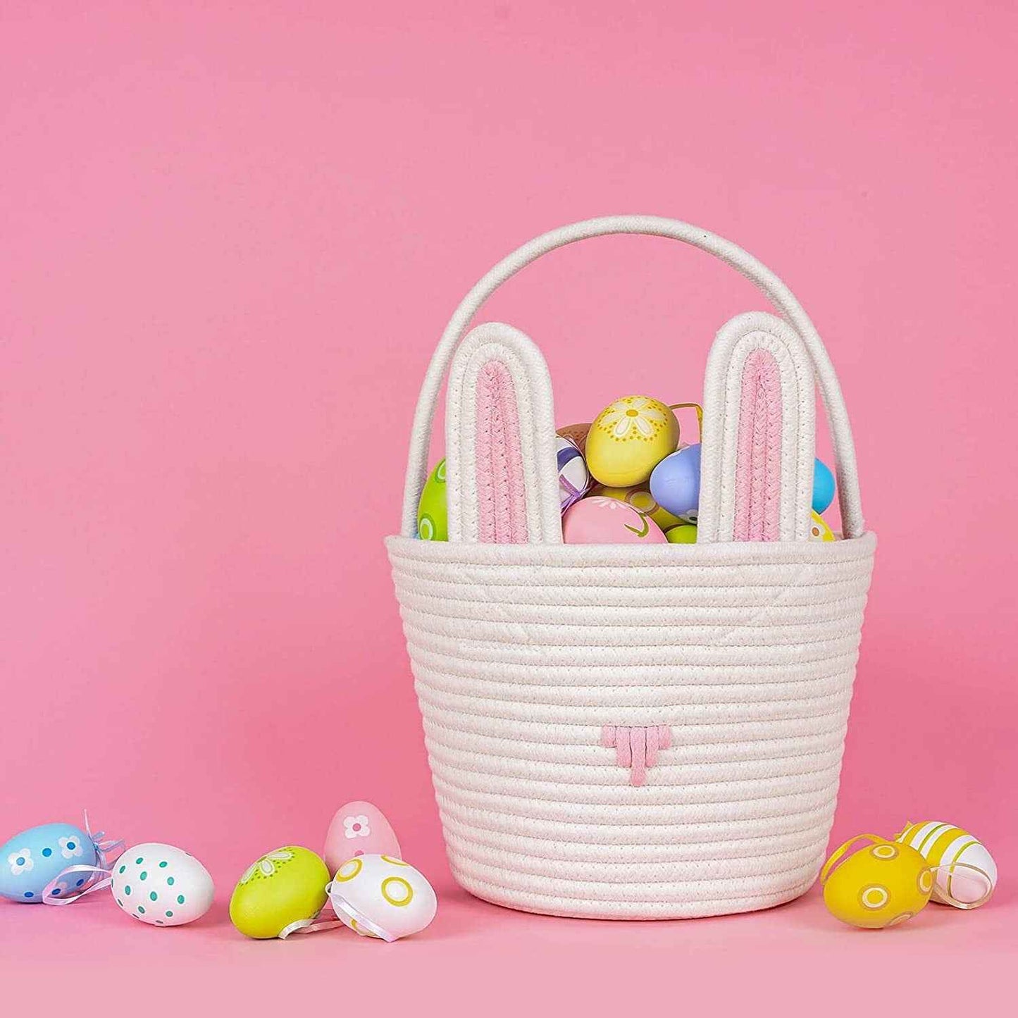 Easter Egg Portable Basket Cartoon Rabbit Hand-woven Cotton Cord Candy Bag