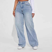 Euro-American Cross-Border Light Blue High-Waist Straight-Leg Jeans