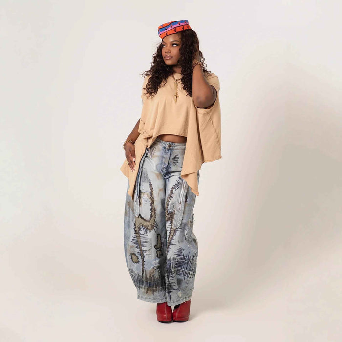 Jean large coupe bootcut délavé effet pierre