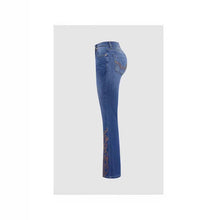 Womens Retro Beaded Embroidered Stretch Denim Jeans by Mirlaine Univers
