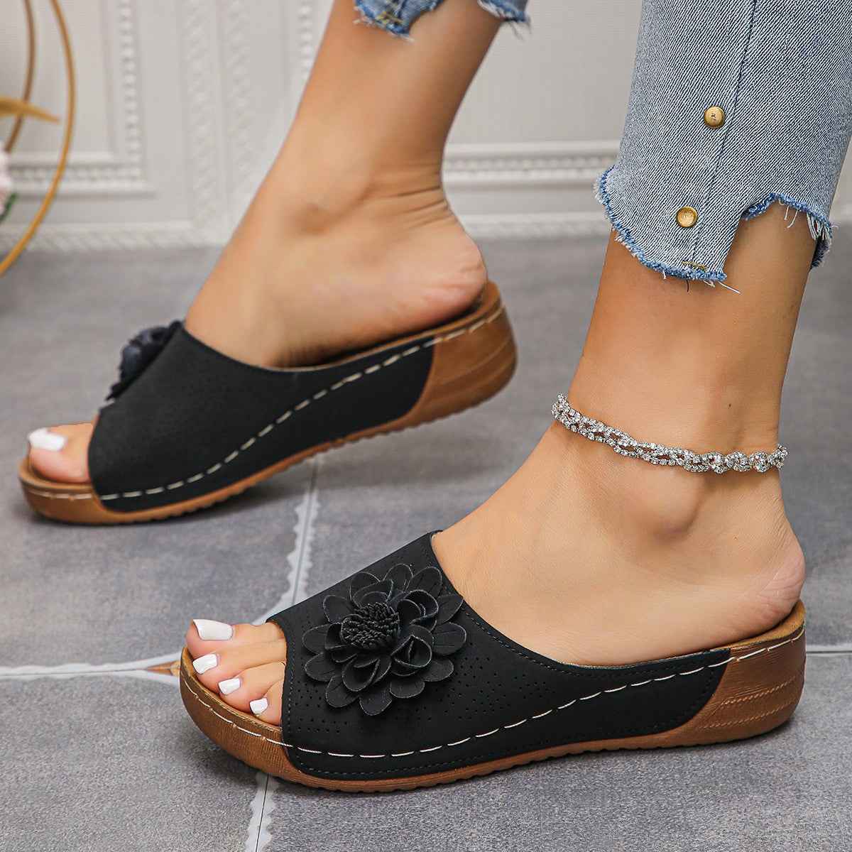 Flower Wedges Sandals Summer Fashion Retro Hollow Sandals Holiday Beach Shoes For Women