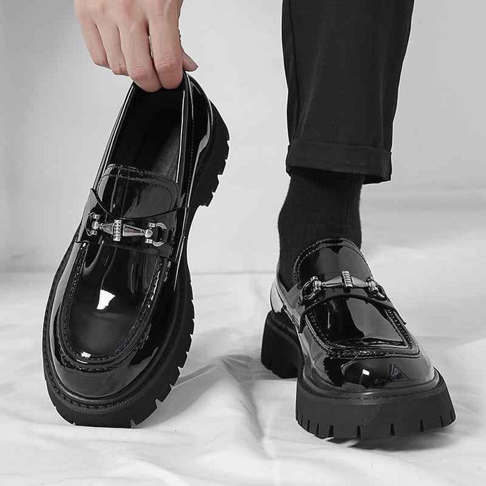 Chunky-soled Height-increasing British-style Business Loafers With A Wide Toe