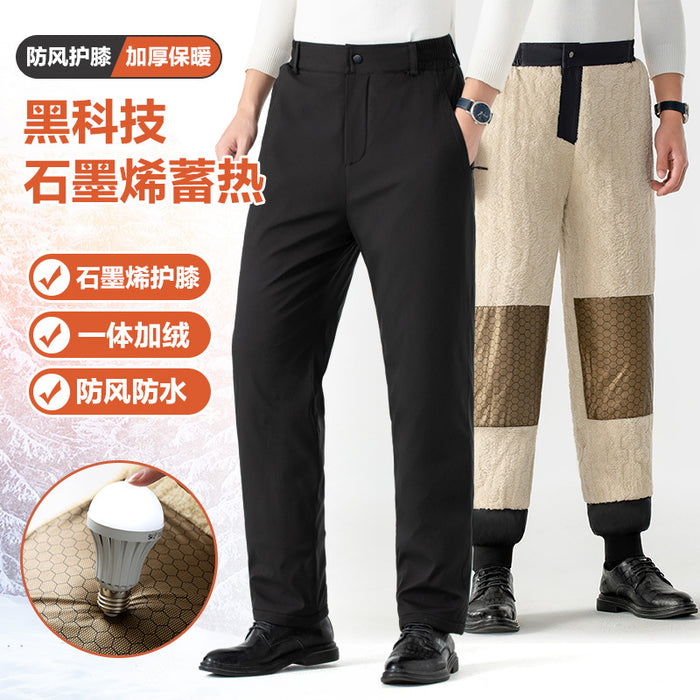 Pantalon d'hiver pour homme d'âge mûr et seniors, doublé en polaire épaisse, pantalon décontracté d'extérieur, pantalon de sport en laine d'agneau chauffante au graphène.