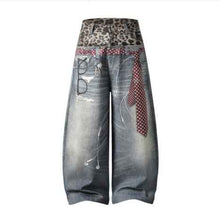 Leopard-print, Two-piece-look Washed And Distressed Denim Jeans