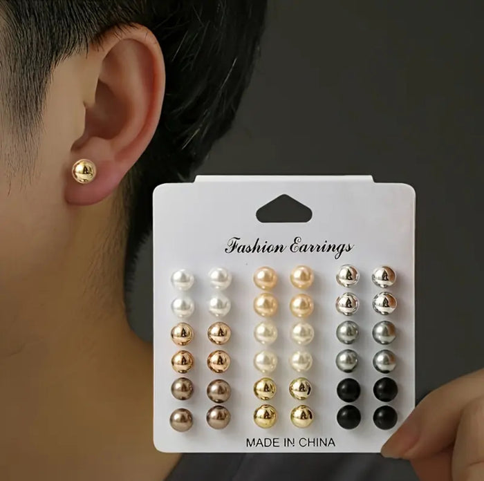 18-Pair Multi-Color Womens Seven-Color Pearl Earring Set From Europe And The US