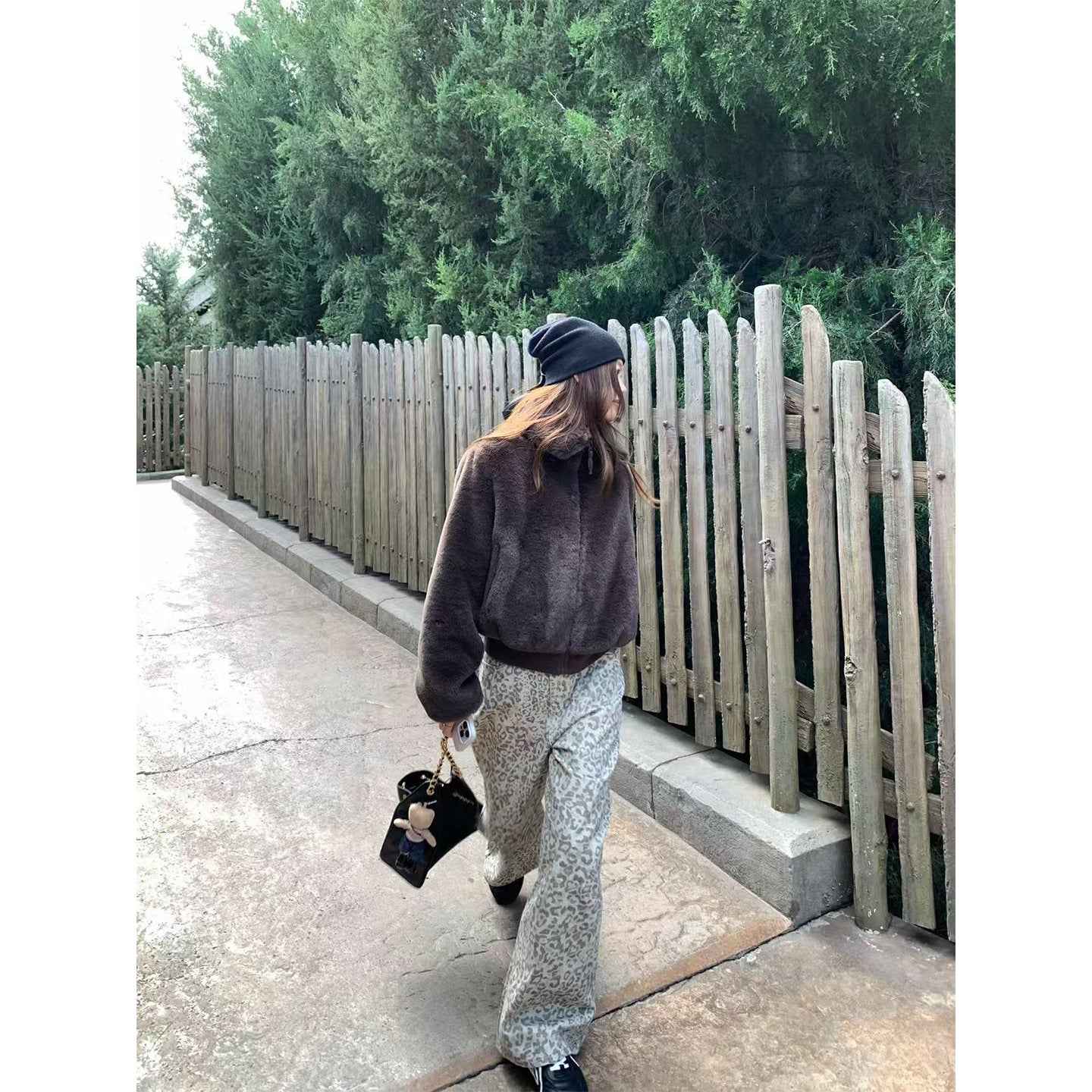 Leopard-print Vintage Distressed Casual Jeans