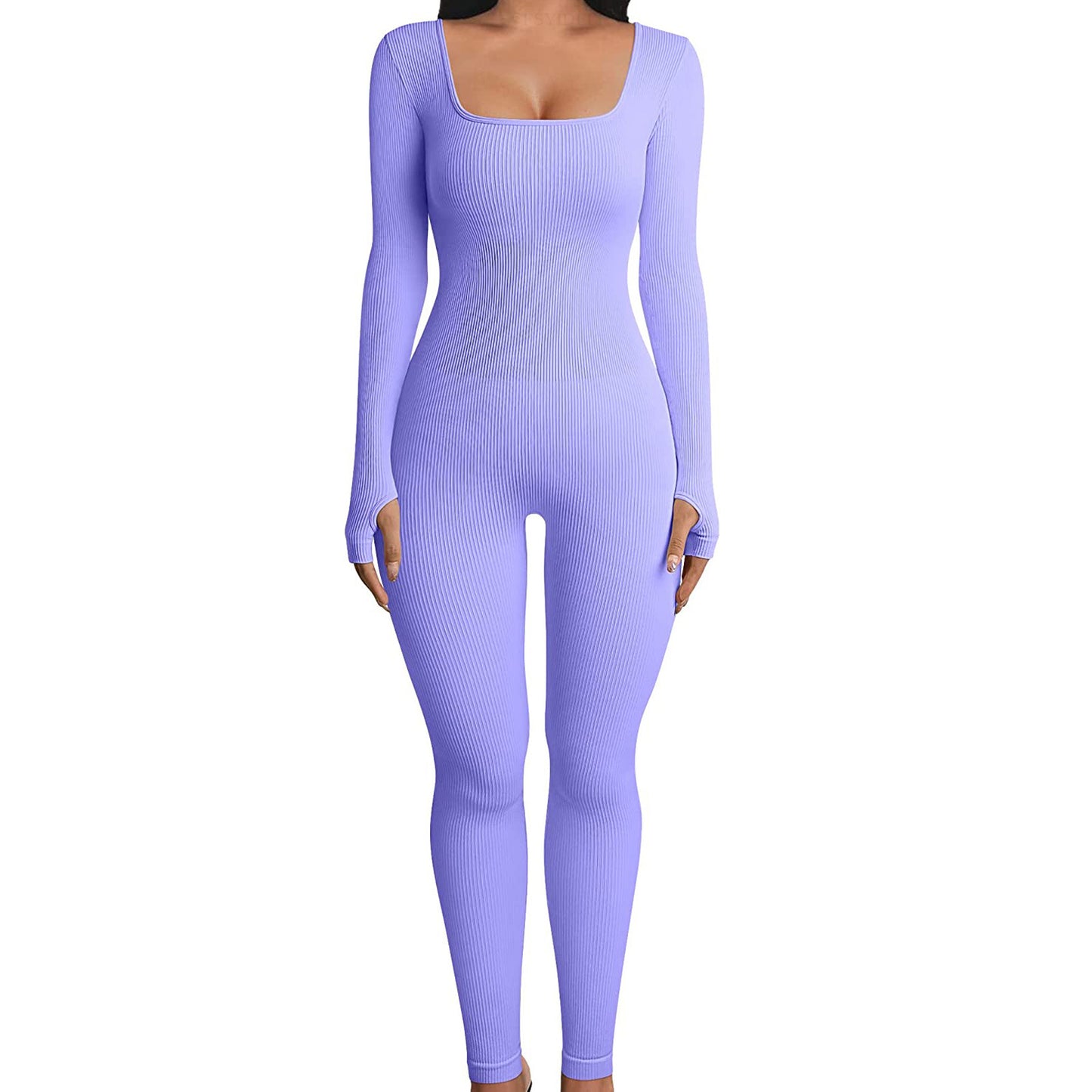 Threaded Square Collar Buttocks Slim Jumpsuit by Mirlaine Univers