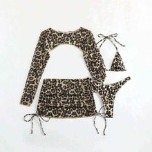 European And American Leopard-Print Lace-Up Sexy Two-Piece Four-Piece Swimsuit